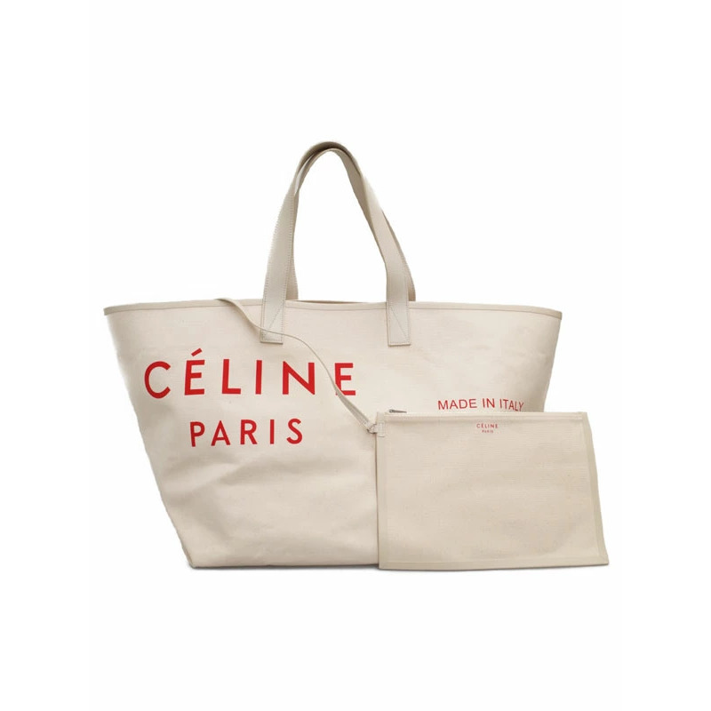 Celine Textile Tote Shoulder Bag White